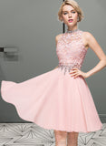 Felicity A-Line High Neck Knee-Length Chiffon Homecoming Dress With Lace Beading Sequins UKP0015426