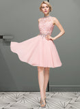 Felicity A-Line High Neck Knee-Length Chiffon Homecoming Dress With Lace Beading Sequins UKP0015426