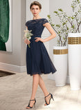 Fernanda A-Line Scoop Neck Knee-Length Chiffon Lace Homecoming Dress With Bow(s) UKP0015429