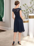 Fernanda A-Line Scoop Neck Knee-Length Chiffon Lace Homecoming Dress With Bow(s) UKP0015429