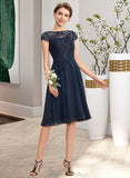 Fernanda A-Line Scoop Neck Knee-Length Chiffon Lace Homecoming Dress With Bow(s) UKP0015429