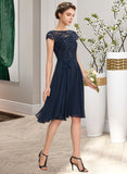 Fernanda A-Line Scoop Neck Knee-Length Chiffon Lace Homecoming Dress With Bow(s) UKP0015429