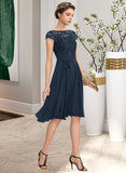 Fernanda A-Line Scoop Neck Knee-Length Chiffon Lace Homecoming Dress With Bow(s) UKP0015429