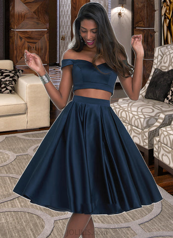 Jordan A-Line Sweetheart Off-the-Shoulder Knee-Length Satin Homecoming Dress UKP0015434