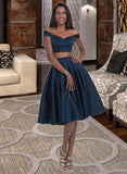 Jordan A-Line Sweetheart Off-the-Shoulder Knee-Length Satin Homecoming Dress UKP0015434