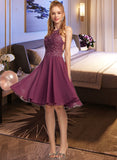 Nia A-Line Scoop Neck Knee-Length Chiffon Homecoming Dress With Lace Beading UKP0015435