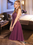 Nia A-Line Scoop Neck Knee-Length Chiffon Homecoming Dress With Lace Beading UKP0015435