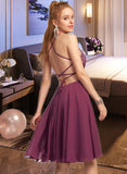 Nia A-Line Scoop Neck Knee-Length Chiffon Homecoming Dress With Lace Beading UKP0015435