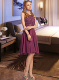 Nia A-Line Scoop Neck Knee-Length Chiffon Homecoming Dress With Lace Beading UKP0015435