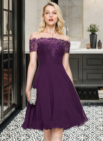 Krystal A-Line Off-the-Shoulder Knee-Length Chiffon Homecoming Dress With Lace Beading UKP0015437