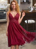 Kaylen A-line V-Neck Knee-Length Chiffon Homecoming Dress UKP0015443