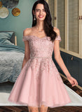 Hayden A-Line Off-the-Shoulder Short/Mini Tulle Homecoming Dress With Lace Beading UKP0015445