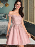 Hayden A-Line Off-the-Shoulder Short/Mini Tulle Homecoming Dress With Lace Beading UKP0015445