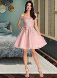 Hayden A-Line Off-the-Shoulder Short/Mini Tulle Homecoming Dress With Lace Beading UKP0015445