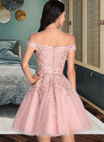 Hayden A-Line Off-the-Shoulder Short/Mini Tulle Homecoming Dress With Lace Beading UKP0015445