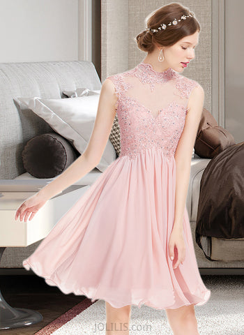 Nellie A-Line High Neck Knee-Length Chiffon Homecoming Dress With Lace Beading UKP0015447