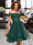 Cadence A-Line Off-the-Shoulder Knee-Length Tulle Homecoming Dress With Lace UKP0015448