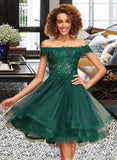 Cadence A-Line Off-the-Shoulder Knee-Length Tulle Homecoming Dress With Lace UKP0015448