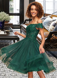 Cadence A-Line Off-the-Shoulder Knee-Length Tulle Homecoming Dress With Lace UKP0015448