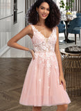 Saniya A-Line V-neck Knee-Length Tulle Homecoming Dress With Lace Beading Sequins UKP0015450