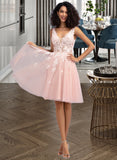 Saniya A-Line V-neck Knee-Length Tulle Homecoming Dress With Lace Beading Sequins UKP0015450