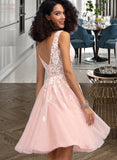 Saniya A-Line V-neck Knee-Length Tulle Homecoming Dress With Lace Beading Sequins UKP0015450