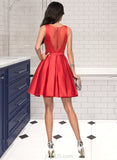 Elsie A-Line V-neck Short/Mini Satin Homecoming Dress With Bow(s) UKP0015451