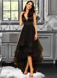 Lacey A-Line V-neck Asymmetrical Tulle Homecoming Dress With Beading UKP0015453