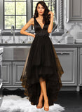 Lacey A-Line V-neck Asymmetrical Tulle Homecoming Dress With Beading UKP0015453