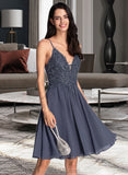 Jaylyn A-Line V-neck Knee-Length Chiffon Homecoming Dress With Lace Beading UKP0015454