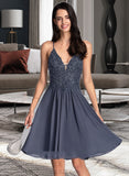 Jaylyn A-Line V-neck Knee-Length Chiffon Homecoming Dress With Lace Beading UKP0015454