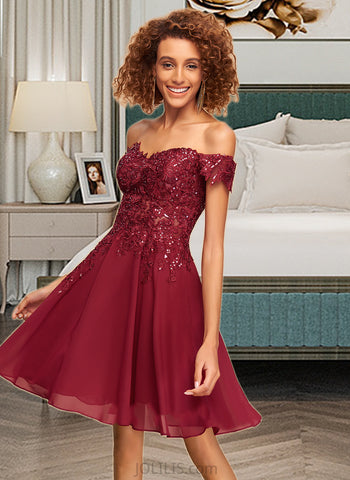 Laci A-Line Off-the-Shoulder Short/Mini Chiffon Homecoming Dress With Lace Sequins UKP0015455