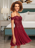 Laci A-Line Off-the-Shoulder Short/Mini Chiffon Homecoming Dress With Lace Sequins UKP0015455