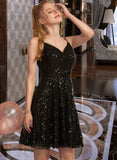 Minnie A-Line V-neck Short/Mini Sequined Homecoming Dress With Sequins UKP0015459