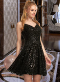 Minnie A-Line V-neck Short/Mini Sequined Homecoming Dress With Sequins UKP0015459