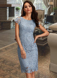 Beatrice Sheath/Column Scoop Neck Knee-Length Lace Homecoming Dress With Lace UKP0015461