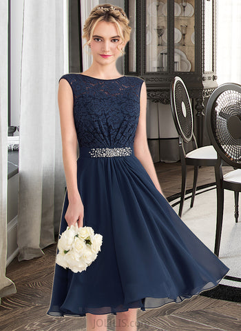 Joyce A-Line Scoop Neck Knee-Length Chiffon Lace Homecoming Dress With Lace Beading Bow(s) UKP0015463