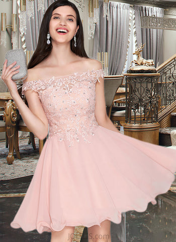 Setlla A-Line Off-the-Shoulder Short/Mini Chiffon Homecoming Dress With Lace Beading UKP0015464