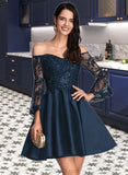 Adelaide A-Line Off-the-Shoulder Short/Mini Satin Homecoming Dress With Lace UKP0015465