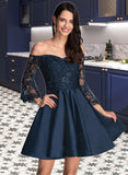 Adelaide A-Line Off-the-Shoulder Short/Mini Satin Homecoming Dress With Lace UKP0015465