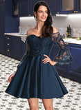 Adelaide A-Line Off-the-Shoulder Short/Mini Satin Homecoming Dress With Lace UKP0015465