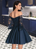 Adelaide A-Line Off-the-Shoulder Short/Mini Satin Homecoming Dress With Lace UKP0015465