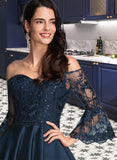 Adelaide A-Line Off-the-Shoulder Short/Mini Satin Homecoming Dress With Lace UKP0015465