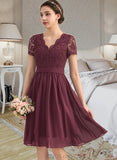 LuLu A-Line V-neck Knee-Length Chiffon Lace Homecoming Dress With Lace UKP0015467