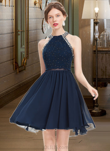 Princess A-Line Scoop Neck Knee-Length Chiffon Homecoming Dress With Beading Sequins UKP0015468