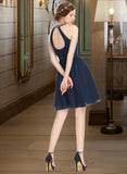 Princess A-Line Scoop Neck Knee-Length Chiffon Homecoming Dress With Beading Sequins UKP0015468