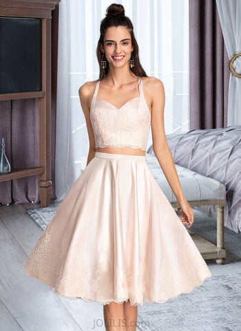 Sue A-Line Sweetheart Knee-Length Satin Homecoming Dress With Lace UKP0015471