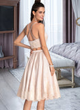 Sue A-Line Sweetheart Knee-Length Satin Homecoming Dress With Lace UKP0015471