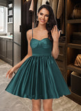 Zoe A-Line Sweetheart Short/Mini Satin Homecoming Dress With Pockets UKP0015485