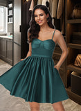 Zoe A-Line Sweetheart Short/Mini Satin Homecoming Dress With Pockets UKP0015485